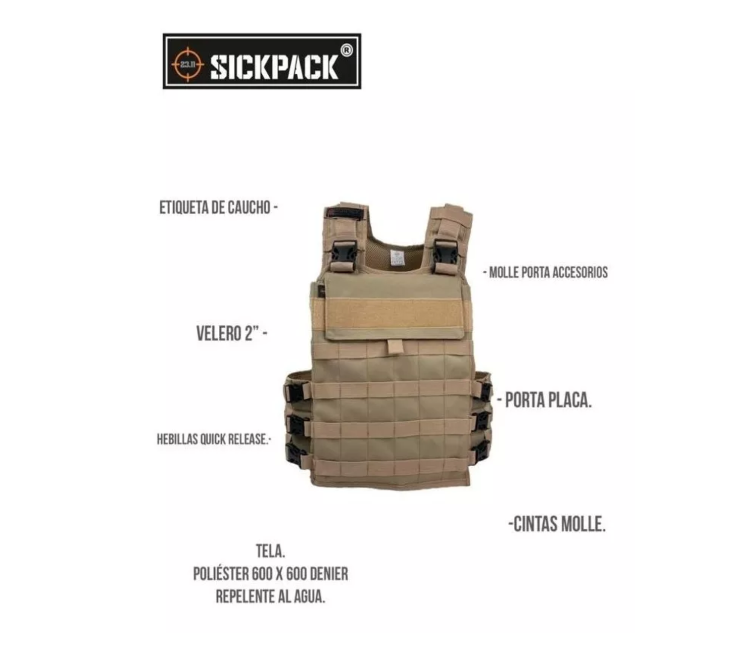 Chaleco, Lastre Porta Placas,seguridad Cross Fit Sick Pack CAFE