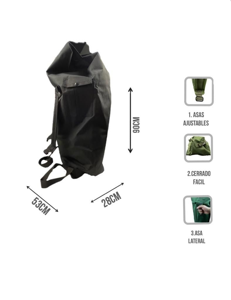 Saco De Avio Militar Colores Mochila Maleta Costal Negro