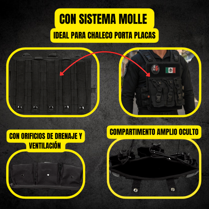 Porta Cargador Táctico SFM de 3 Compartimentos, Capacidad de 6 Cargadores.