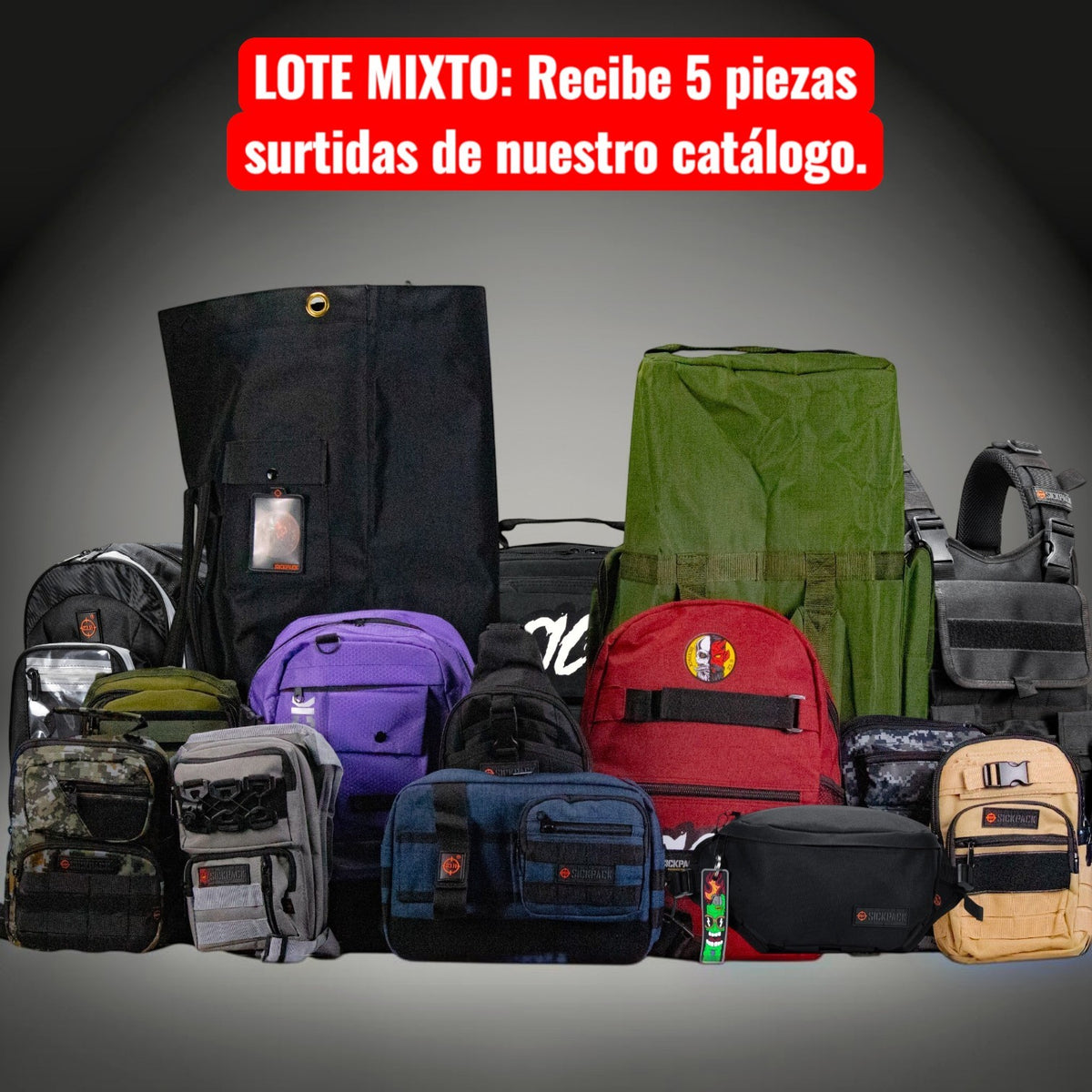 Lote Surtido 5 Piezas Tácticas: Pecheras Mochilas Pierneras.Kit  de Piezas Tácticas Mixtas Paquete Mayoreo Accesorios Urbanos Surtidos.