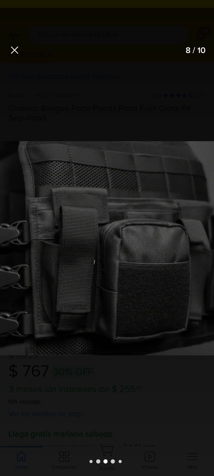 Chaleco Bungee Porta Placas Con Portafusil y Cartuchera Con Sistema Molle