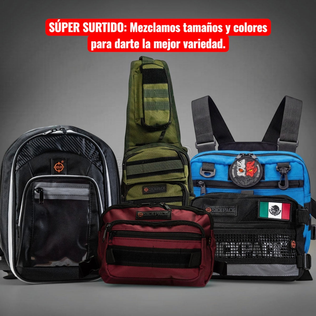 Lote Surtido 5 Piezas Tácticas: Pecheras Mochilas Pierneras.Kit  de Piezas Tácticas Mixtas Paquete Mayoreo Accesorios Urbanos Surtidos.
