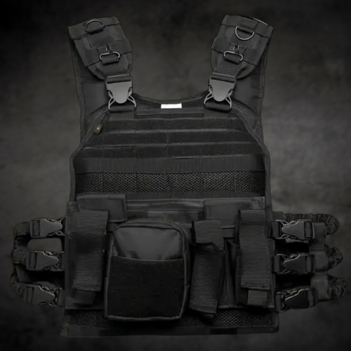 Chaleco Bungee Porta Placas Con Portafusil y Cartuchera Con Sistema Molle