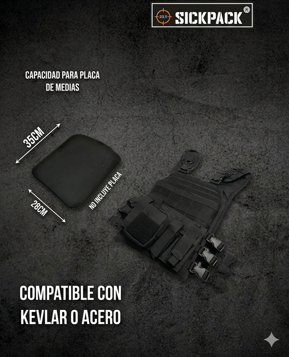 Chaleco Bungee Porta Placas Con Portafusil y Cartuchera Con Sistema Molle