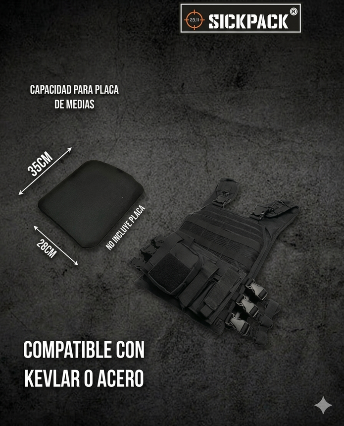 Chaleco Bungee Porta Placas Con Portafusil y Cartuchera Con Sistema Molle