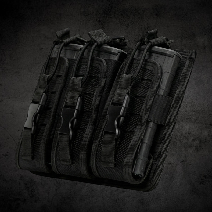 Porta Cargador Táctico SFM de 3 Compartimentos, Capacidad de 6 Cargadores.