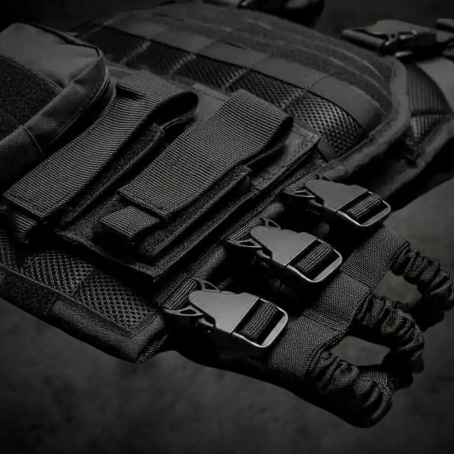 Chaleco Bungee Porta Placas Con Portafusil y Cartuchera Con Sistema Molle